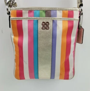Coach Sateen Stripe Swingpack Crossbody Shoulder Handbag Purse - Picture 1 of 9