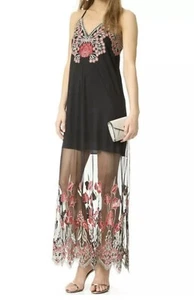 NWOT ALICE+OLIVIA Sz6 SALLY MESH EMBROIDERED MAXI TANK DRESS BLACK /POPPY - Picture 1 of 14