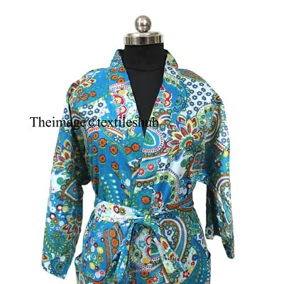 Ropa de dormir para mujer azul indio cachemir batas de baño kimono talla única vestido kimono Foto 1 de 4
