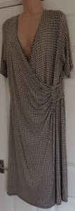 Marks & Spencer ladies faux wrap midi dress size 20 beige & black VGC - Picture 1 of 6