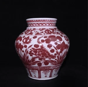 Premium Collection Yuan Glazed Red Fish and Algae Pattern Jar - Picture 1 of 9