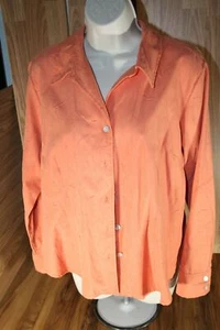 Cold Water Creek Womens PL Petite Large Bust Coral Red Linen Pleated Tunic SEE ? - Picture 1 of 8