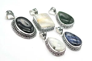 5 PCS Colgante De Ónix Negro Y Gemas Mixtas Lote De Plata Antigua 1" P 7088 - Imagen 1 de 5