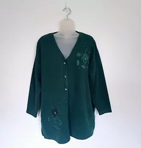South Lodge Hand Crafted Cardigan Size M-L Green Sequin Knit Vintage - Picture 1 of 10