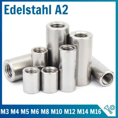 Gewindemuffen M3 bis M16 Rund Verbindungsmutter Langmutter Edelstahl A2 V2A - Bild 1 von 4