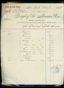 1884 B.Altman NYC Billhead - Picture 1 of 1