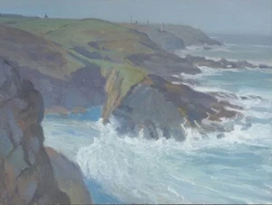 ORIGINAL MICHAEL RICHARDSON OIL "Ebbing Tide" Cornwall Cliffs Sea PAINTING - Picture 1 of 1