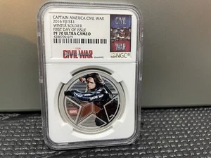 2016 Fiji $1 Marvel Winter Soldier 1oz Silver Proof Coin NGC PF70-FDI - Picture 1 of 6