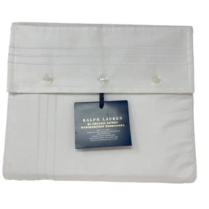 Ralph Lauren King Studio White Organic Handkerchief Embroidery Flat Sheet 624 TC - Picture 1 of 4