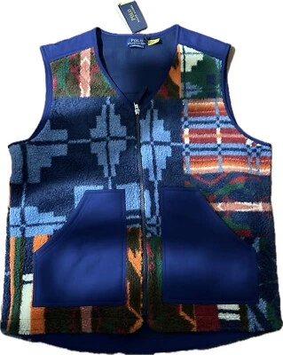 Polo Ralph Lauren Men Southwestern Aztec Patchwork Graphic Plush Fleece Vest M - Image 1 of 3