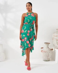 FOREVER UNIQUE GREEN/RED CHERRY PRINT HALTER NECK DRESS SIZE 18 NWT - Picture 1 of 18