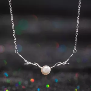 L04 Collier Corna Con Perla D'Acqua Dolce Argento Sterling 925 - Foto 1 di 6