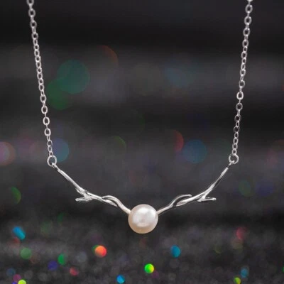 L04 Collier Corna Con Perla D'Acqua Dolce Argento Sterling 925 - Immagine 1 di 4