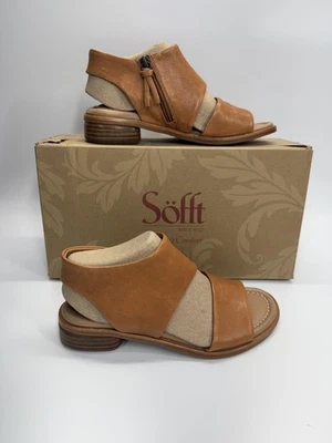 Sandálias Sofft Felicity Shoes femininas tamanho 6.5 bagagem couro marrom conforto zíper - Imagem 1 de 4