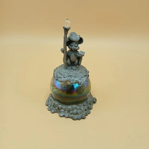 Vintage Small Pewter Mouse Standing On Orb Holding Staff And Book - Picture 1 of 12