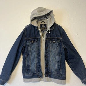American Rag CIE Men’s Denim Jacket Zippered Hooded Blue/Grey Size Medium - Picture 1 of 15