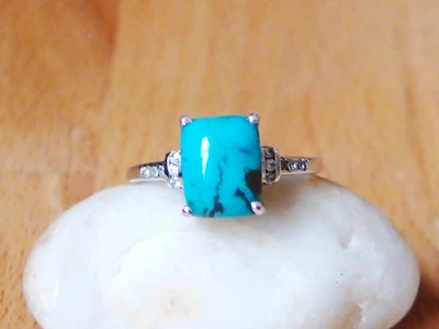 Anillo de plata esterlina turquesa y circón natural Sierra Nevada 3,28 quilates. Talla Q Foto 1 de 4