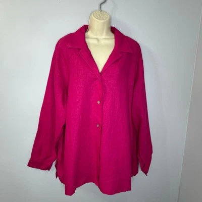 Blusa para mujer Coldwater Creek mezcla de lino Lagenlook rosa relajado 3X nueva  Foto 1 de 4
