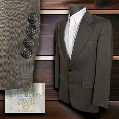 Chaqueta Blazer Bill Blass Para Hombres 42L Marrón Lana a Cuadros Espiga Hecha en EE. UU. Foto 1 de 4
