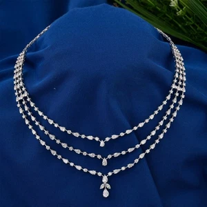16 Ct VVS1 D White Moissanite Diamond Silver Bridal Bridesmaid Nekclace 16 " - Picture 1 of 6