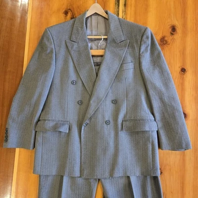 De colección J.D. Traje de Lana Casanovas Chaqueta Pantalones Gris Rayas Blazer Foto 1 de 4
