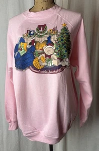 Vintage Air Waves rosa Sweatshirt Weihnachtsbaum Bär Grafik Unisex XL - Bild 1 von 7