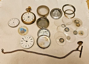 GROSSES KONVOLUT antike Taschenuhr Teile ~ Kristalle ~ Gehäuse ~ Walham ~ NY Standard ++ - Bild 1 von 9