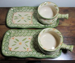 Set of 2 Temp-tations "Old World Green" Handled Soup Bowl & Snack Tray, 12.5" - Picture 1 of 5