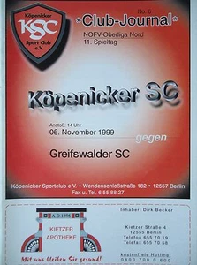 Programm 1999/00 Köpenicker SC - Greifswalder SC - Picture 1 of 1