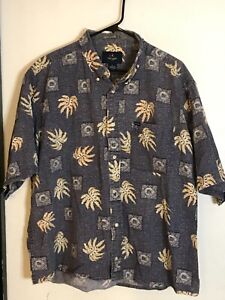 2XL Men's IVY CREW Vintage Gray & Beige Tribal Floral Hawaiian Shirt NEVER WORN