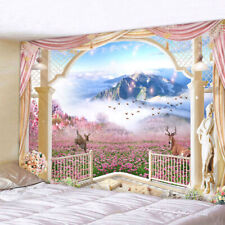Large Balcony Rose Deer Tapestry Wall Hanging Bedspread Throw Blanket Backdrop