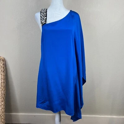 Mini Vestido Jay Godfrey Shift Talla 8 Azul Drapeado Adornado Mezcla Seda Cóctel Foto 1 de 4