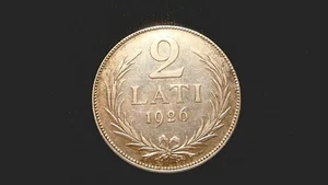 LATVIA. Silver 2 LATI 1926. KM 8.  Free U.S. shipping. - Picture 1 of 2