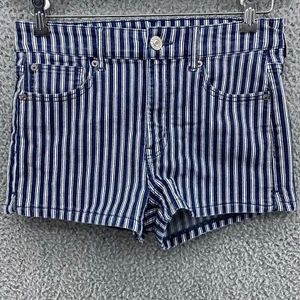 American Eagle Shorts Womens Sz 6 Blue White Striped High Rise Shortie Stretch - Picture 1 of 8