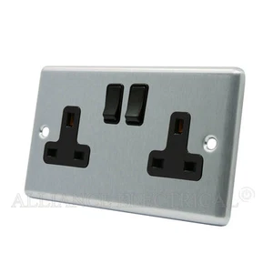 Brushed Satin Chrome Classical Socket 2 Gang 13A Double Plug Outlet CSC2GSOCBL - Picture 1 of 1