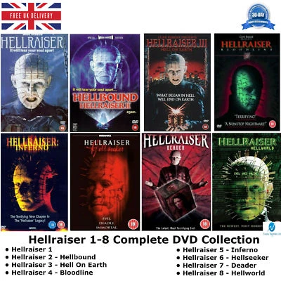 HELLRAISER Series 1-8 Complete Collection JUDGEMEN 1 2 3 4 5 6 7 8 Original DVD - Image 1 of 4