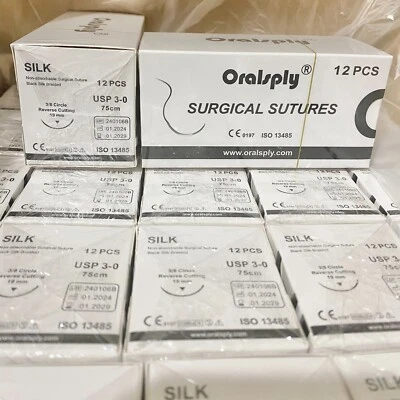 ORALSPLY 8 Boxes SILK 3-0 Non-absorbable Dental Oral Surgical Sutures 3/8 Reverse Cutting