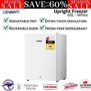 Devanti 60L Upright Freezer Fridge White Caravan Kitchen Refrigerator Cooler New - Picture 1 of 13