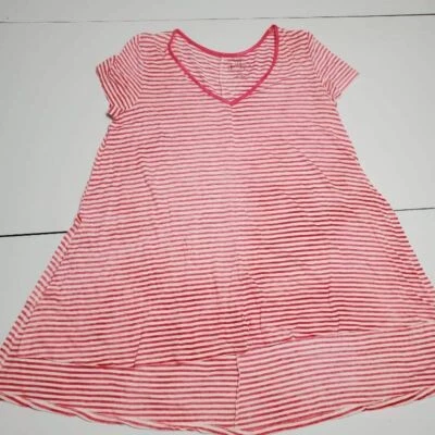 Top túnica mujer Decree blanco rosa rayas cuello en V abertura alta baja manga corta S Foto 1 de 4