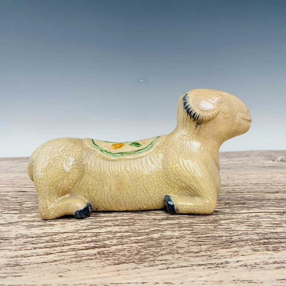 10" China manual Porcelain Song dynasty Tricolor sheep statue - Image 1 of 4