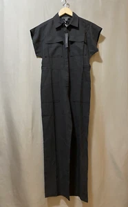 NWT TAHARI Women Linen Short Sleeve Collared Button Wide-Leg Jumpsuit XS Black - Picture 1 of 13