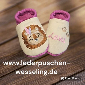 Baby Krabbelschuhe, Lauflernschuhe, Lederpuschen bestickt personalisierbar - Bild 1 von 1