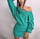 Womens Knitted Pleated Sweater Sexy V Neck Long Sleeves Wrap Dress Cocktail
