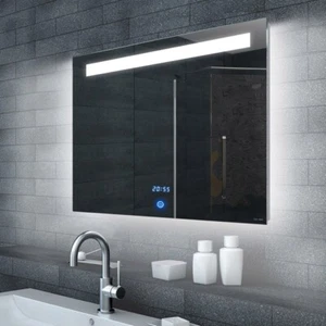 Badezimmerspiegel Badspiegel Uhr Touch LED Beleuchtung Wandspiegel 80 x 65 - Bild 1 von 4