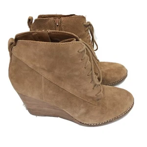 Lucky Brand Womens Wedge Heel Ankle Bootie US 8.5 Tan Suede Zipper - Picture 1 of 8