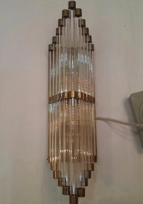 Antique Vintage Art Deco Brass & Glass Rod Ship Light Fixture Wall Sconces Lamp - Image 1 of 4