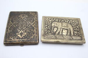 2 x Vintage TOBACCIANA Cigarette Cases Inc Elephant, Engraved, Silver Plate etc