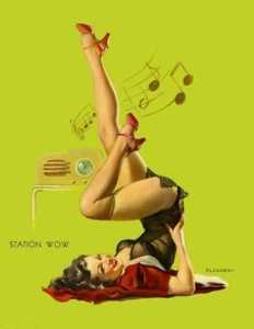RETRO PINUP GIRL CANVAS PRINT 8X10" Vintage Poster Gil Elvgren Radio WOW green - Imagen 1 de 1