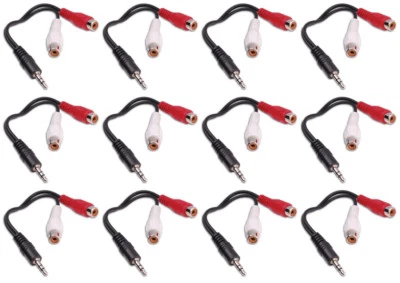 12X 9" 3.5mm Stereo Male Plug to 2 RCA Left-Right Female Audio Adapter 12 Pcs - Image 1 of 3