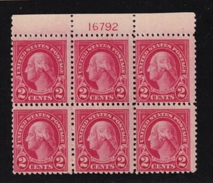 1923 Washington 2c Sc 554 MNH with original gum (skip), plate block of 6 (B9 - Picture 1 of 2